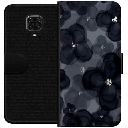 Kompatibelt Lommeboketui til Xiaomi Xiaomi Redmi Note 9 Pro Abstrakt mørkt blomstermønster i svartgrå toner med en elegant og dramatisk følelse