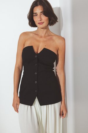NA-KD Korsett-Top mit V-Ausschnitt und Knopfleiste - Tubetops - Schwarz - EU 40