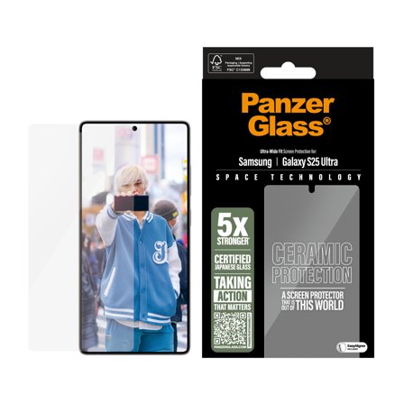 PanzerGlass Galaxy S25 Ultra Ceramic Skjermbeskytter Ultra-Wide Fit, Space Technology, Sertifisert japansk glass