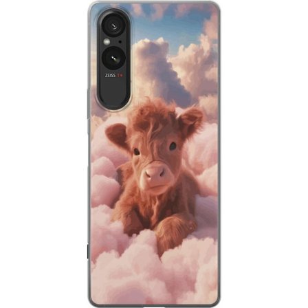 Yhteensopiva Puhelinkuori Sony Xperia 10 VI Vasikka pilvissä makea unelmamaiseen tyyliin suunniteltu vaaleanpunaisin pastellivärein pehmeä tunnelma