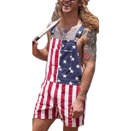 Amerikansk flagg lastbyxor herr dam denim haklappsshorts justerbara remmar denim shorts romper kort jumpsuit med fickor C L