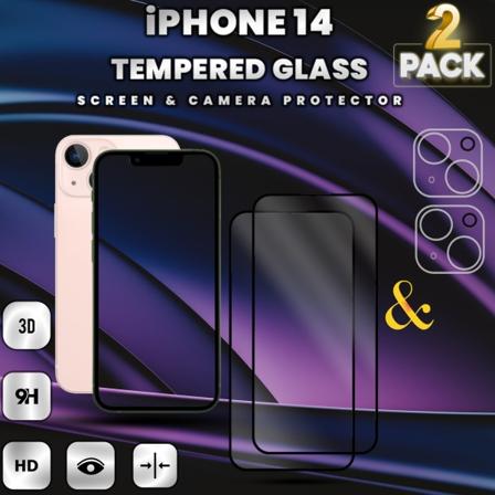 2-pack Iphone 14 - Skärmskydd & 2-pack Linsskydd -härdat Glas 9h