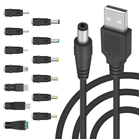 5v DC 5.5 2.1mm Jack latauskaapeli virtajohto, USB DC virtajohto 13 vaihdettavalla pistokkeella