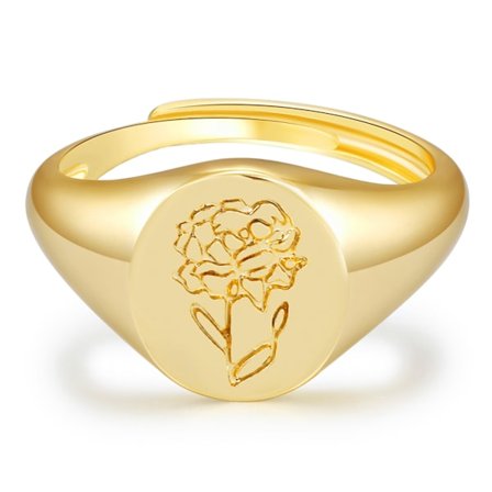 Handgjord blomst signet ring - 18K guldring - minimalistisk