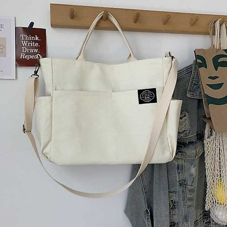 Handväska Dam Canvas Axelväska Mode Crossbody Handväska Retro Stor Kapacitet Väskor Multi Fickor Dragkedja Casual Tote Väskor(beige)