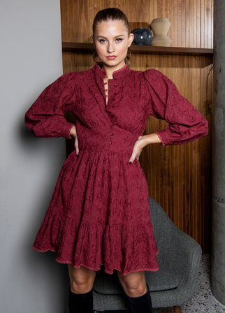 MISSMAYA - Marie Dress Broderie Wine - L