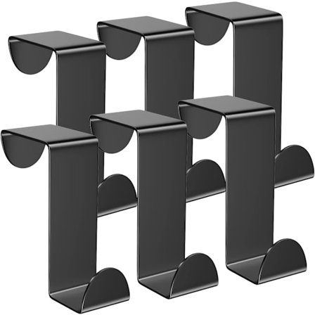 Svart över dörrkrokar, 6-pack rostfritt stål över dörrkrokar för standarddörrar, lådor, garderob, garderob, lämplig för kök, badrum, sovrum