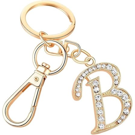 Dame Guldbelagt Legering Bilnøglering med Krystal Rhinestone Alfabet Initial Bogstav Nøglering