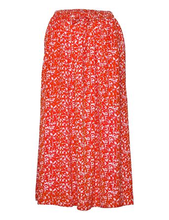 Printed Light Crepe Elasticated Maxi Skirt Knälång Kjol Orange Ganni