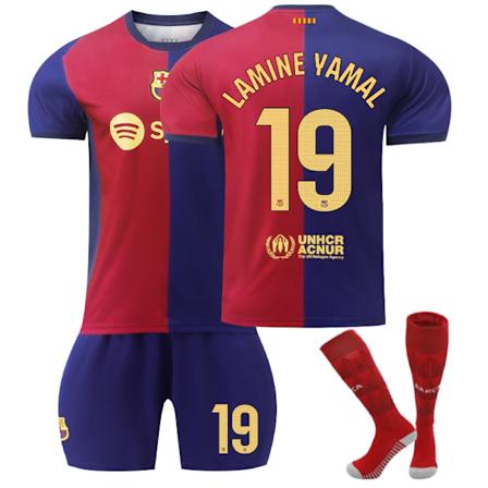 2024-2025 Barcelona Hjemmebanetrøje til Børn - LAMINE YAMAL Nr. 19 - Strømper S No. 19 - Sock Guards S