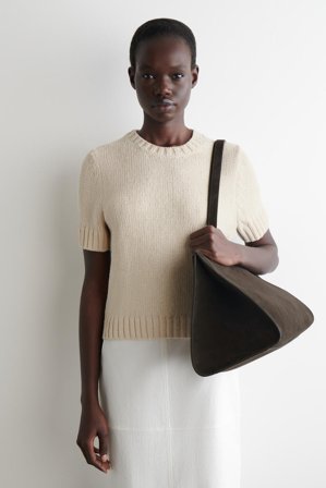 COS Women's Knitted Cotton T-Shirt in White