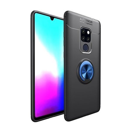 Huawei Mate 20 Pro mjukt silikonplast mobilskal med kolfiber borstad textur och utrustad med fingerring samt magnet - Svart/ Blå