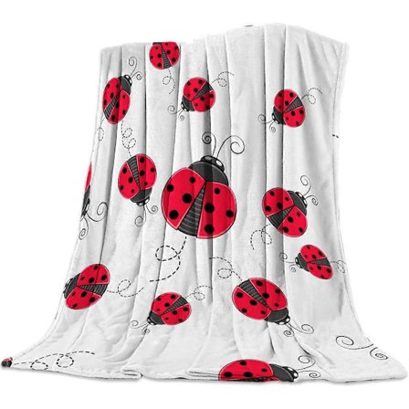 Fleecepledd i flanell for sofa, seng, kontor, insektstema rødt marihønemønster pledd koselig plysj mikrofiber fluffy pledd lett varmt 80x60in 