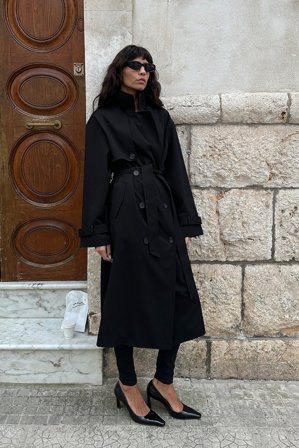 NA-KD Oversized Trenchcoat - Trenchcoats - Sort - EU 32