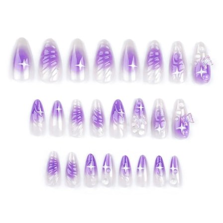 Lila Press-on-naglar med utsmetad design och ofarliga, släta kanter för DIY-dekoration av fingernaglar