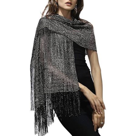 Kvinders Glimmer Sjal Og Omslag Til Festkjoler Sort/guld