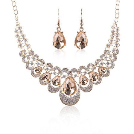 Halskæde i guld farve, smykker, tilbehør, smykke sæt, øreringe, bryllup, choker, gave