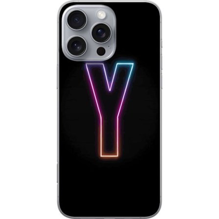 Yhteensopiva Puhelinkuori Apple Apple iPhone 16 Pro Max Minimalistinen neonkirjain Y värinvaihtuvassa valossa mustaa taustaa vasten