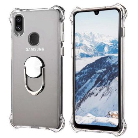 Samsung Galaxy A40 - Praktisk Beskyttende Silikone Case Ring Holder Silver