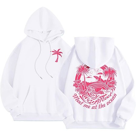 Palm Puff Hoodie Oversized Långärmad Tröja med Bokstavstryck för Tonårstjejer Y2k Hoodie Mode Tröja med Dragsko och Fickor Vit White White