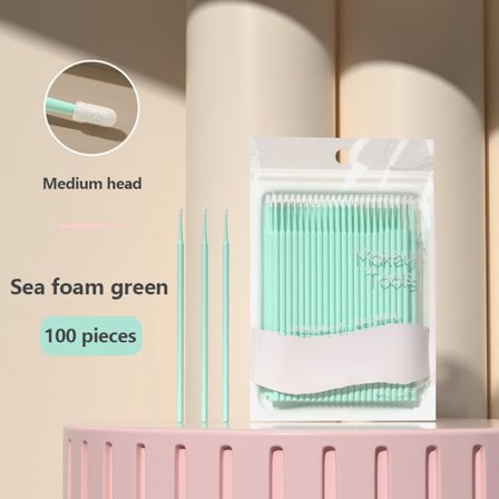 100 Styck Engångsögonfrans bomullspinne Mascara Stavar Applikator Green