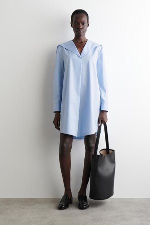 COS Women's Sailor-Collar Cotton Mini Dress in Light Blue