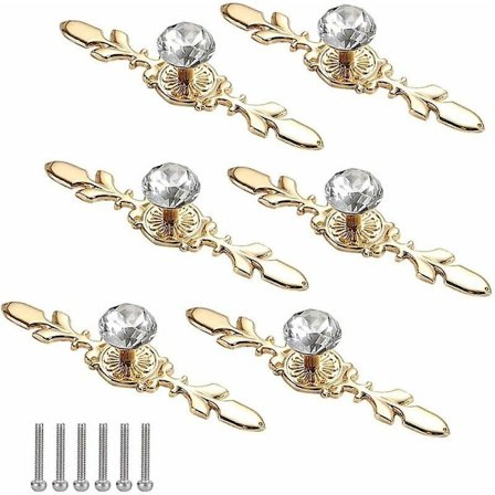 6 stycken diamant dörrknoppar guld kristall dörrknoppar skåpknopp diamant skåphandtag diamant kristallknoppar för heminredning med skruvar, 120 mm