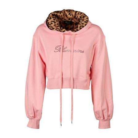 Blumarine Cropped sweatshirt with logo and animal detail Pink, Dame Sweatshirts