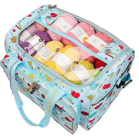 Garnväska för virkning Stickverktyg Förvaring Hemmabruk Himmelsblå 38x26x25cm Dragkedja Försegling 1Set[D]