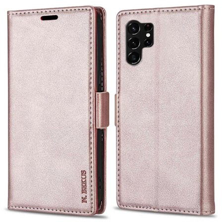 N.bekus för Samsung Galaxy S23 Ultra Solid Color Skin-touch Feeling Pu- cover Dubbelt magnetlås Stötsäkert Stativ Phone Case