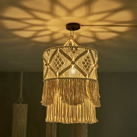 Handgjord väggbonad lampskärm Macrame Boho Dekor Handgjord Bonad Bakgrund Sänggavel Väggbonad