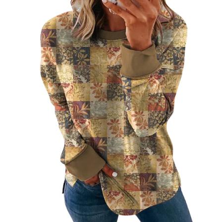 Dam Vintage Etnisk Baggy T-shirt Print Tunika Blus