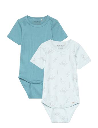 Body Ss 2-Pack Bodies Short-sleeved Blå Minymo*Betinget Tilbud