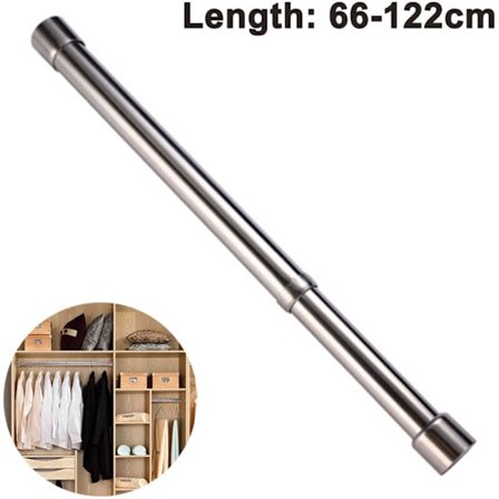 Udtrækkelig tøjstang til garderobe, rustfrit stål, garderobestang til skab, brusebad, 66-122 cm