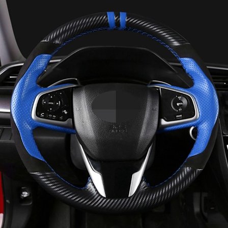 (stil 2) DIY Svart Ekte Skinn Semsket Skinn Karbonfiber Bilrattdeksel For Honda Civic 10. Gen 2016 2017 2018