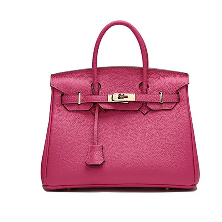 Damer Lærveske Første Lag Ku Skinn Tote Bag Pendler Crossbody Veske - Roserød