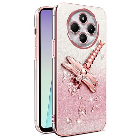 SKALO Xiaomi Redmi 14C KADEM Dragonfly Glitter Cover - Rosa guld