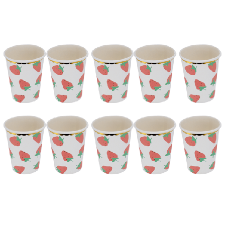 10 stk. engangsservice til fest med jordbærmønster til fødselsdagsfester, strandfester, papkrus