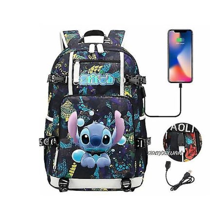 Lilo og Stitch Skole Tasker Kapacitet Rygsække Drenge Piger Usb Opladning Rejse Stor Laptop College Studerende Skole Taske Rygsæk
