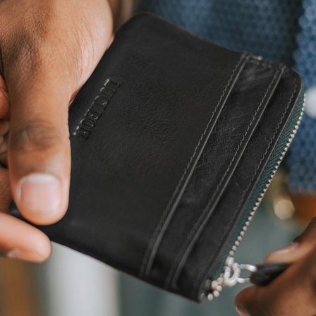 Montreal Zipped Black RFID Leather Pouch for Men - Wallets