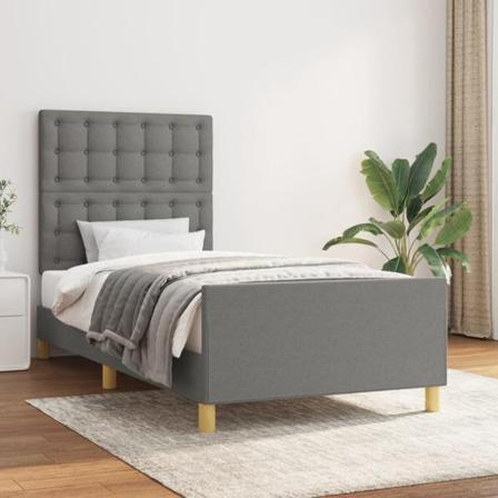 Vidaxl Sängram Med Huvudgavel Mörkgrå 90x190 Cm Tyg Grå