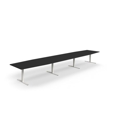 Conference table QBUS, boat shaped, 5600x1200 mm, T-frame, white frame, black
