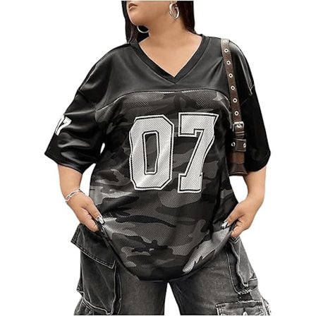 Dam Plus Size Stickad Tröja Bokstäver Sport T-Shirt Lös Passform Fotbolls T-Shirt Topp - Storlek L - Svart