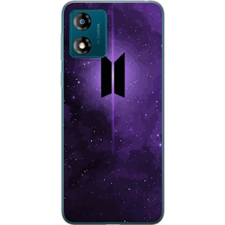 Kompatibelt Mobildeksel til Motorola Moto E13 BTS-logo lilla galakse kpop armé plakat rom verdensrommet stjerneskudd koreansk musikk band symbol ikon