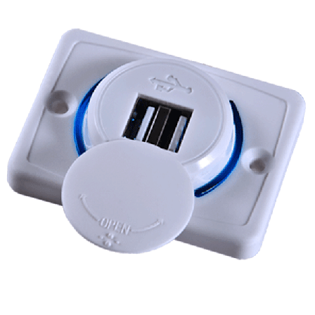 12V USB-uttak, 12V USB-port Dobbel USB 12V Bobiluttak, 3.1A USB-billader, Bil-USB-lader for Bil Buss Bobil Båt (2 stykker)