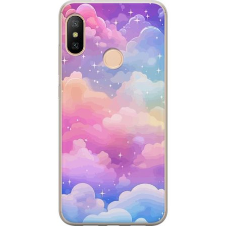 Kompatibelt Mobildeksel til Xiaomi Redmi 6 Pro Søt enhjørning med regnbuefarget hår mot en stjernebelagt pastellbakgrunn i kawaii-stil