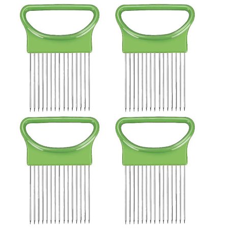 4 stk. Løgskærer med Holder i Rustfrit Stål - Løgskærer til Grøntsager, Tomater, Holder, Skærer, Kutter