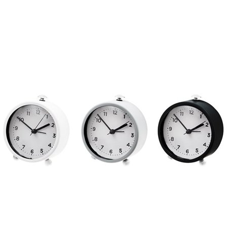 Rund vekkerklokke med metallhus og lydløst urverk - 10 cm