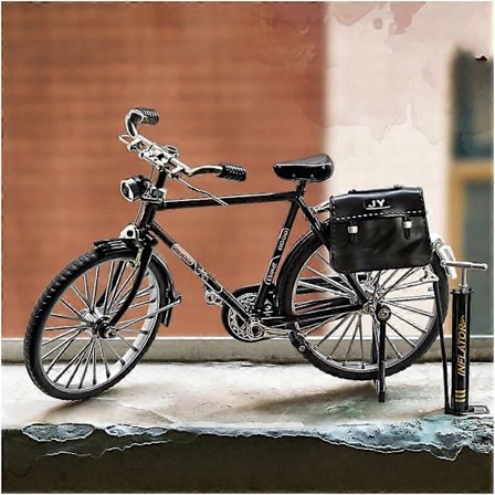 DIY Retro Sykkelmodell Ornament for Barn, 1:10 Simulerings Mini Sykkelmodell Skala Kit med Pumpe og Koffert, Fingersykkelmodeller Leker, Svart