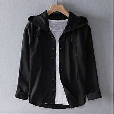 Herr Vår och Höst Casual Skjorta Stor Storlek Hooded Skjorta Solskydd Randig Skjorta (S svart)